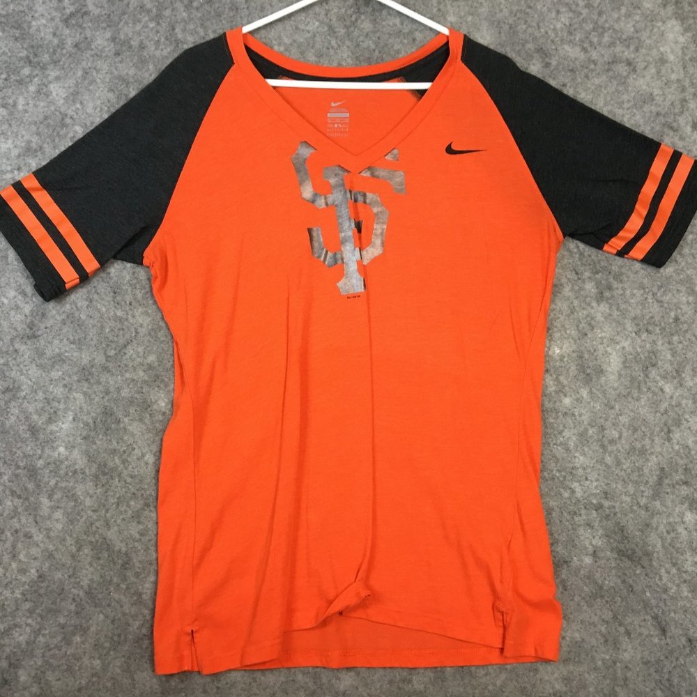 Nike San Francisco Giants T Shirt XXL Womens Raglan Ringer V Neck Orange Black